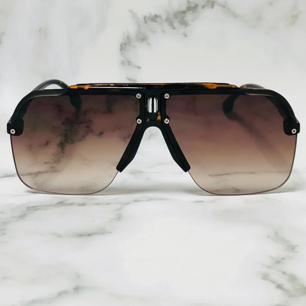 Men Sunglasses Brown Flat Lens Square Shades Hip Hop‎ Style Classic Retro Shades